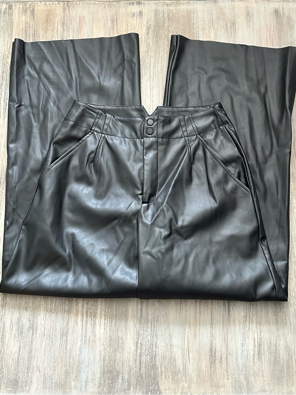 DKNY Black Faux Leather High-Waist Pants